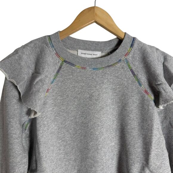 Something Navy Meghan Gray Ruffled Crewneck Terry Pullover Sweatshirt Size XS - Picture 6 of 13